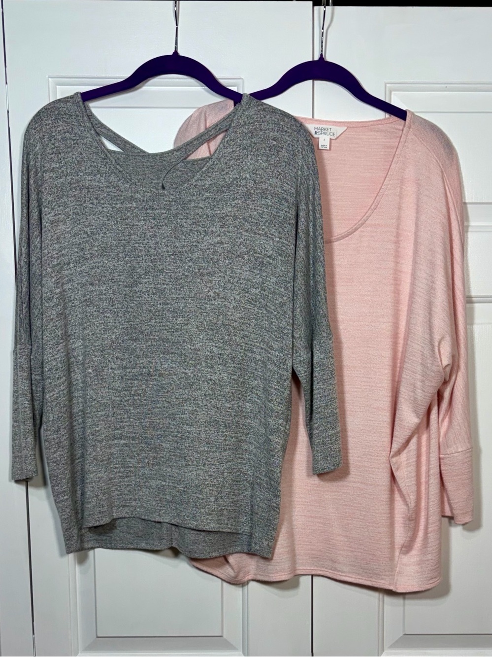 🩷🩶 Bundle of 2 Market & Spruce Pullovers – Pink & Heather Gray – Size Large
